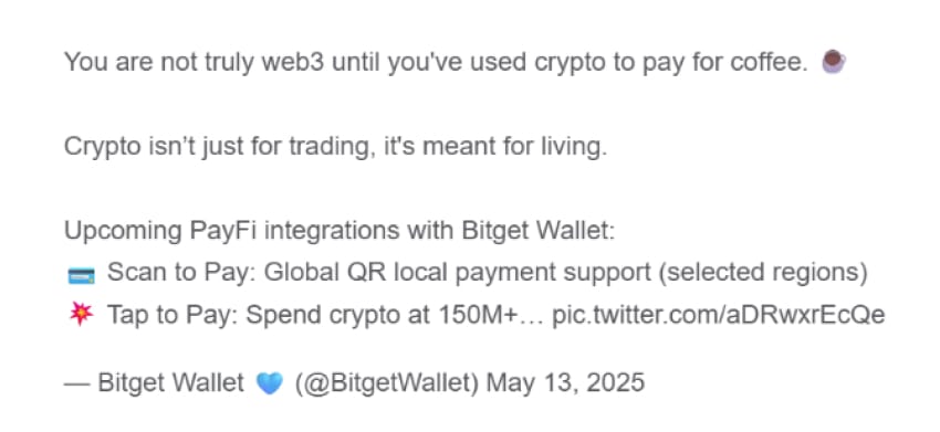PayFi integration with Bitget Wellet